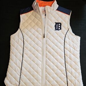 White Quilted Women's Vest with Navy Accents